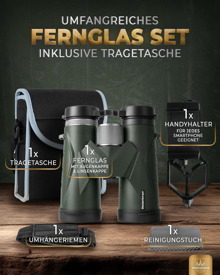 Weidenberger Fernglas 12x42, [TESTSIEGER] Magnesium Fernglas mit Nitrogenfüllung und wasserdicht, Fe