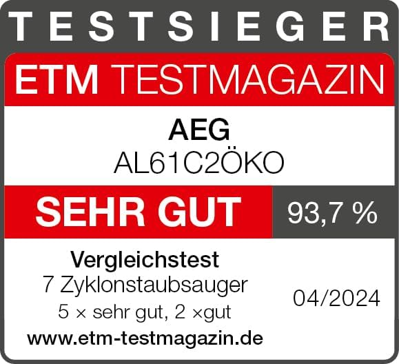AEG CLEAN 6000 ÖKO AL61C2ÖKO Staubsauger beutellos / ETM Testsieger (SEHR GUT) / 60 % Recyclingmater