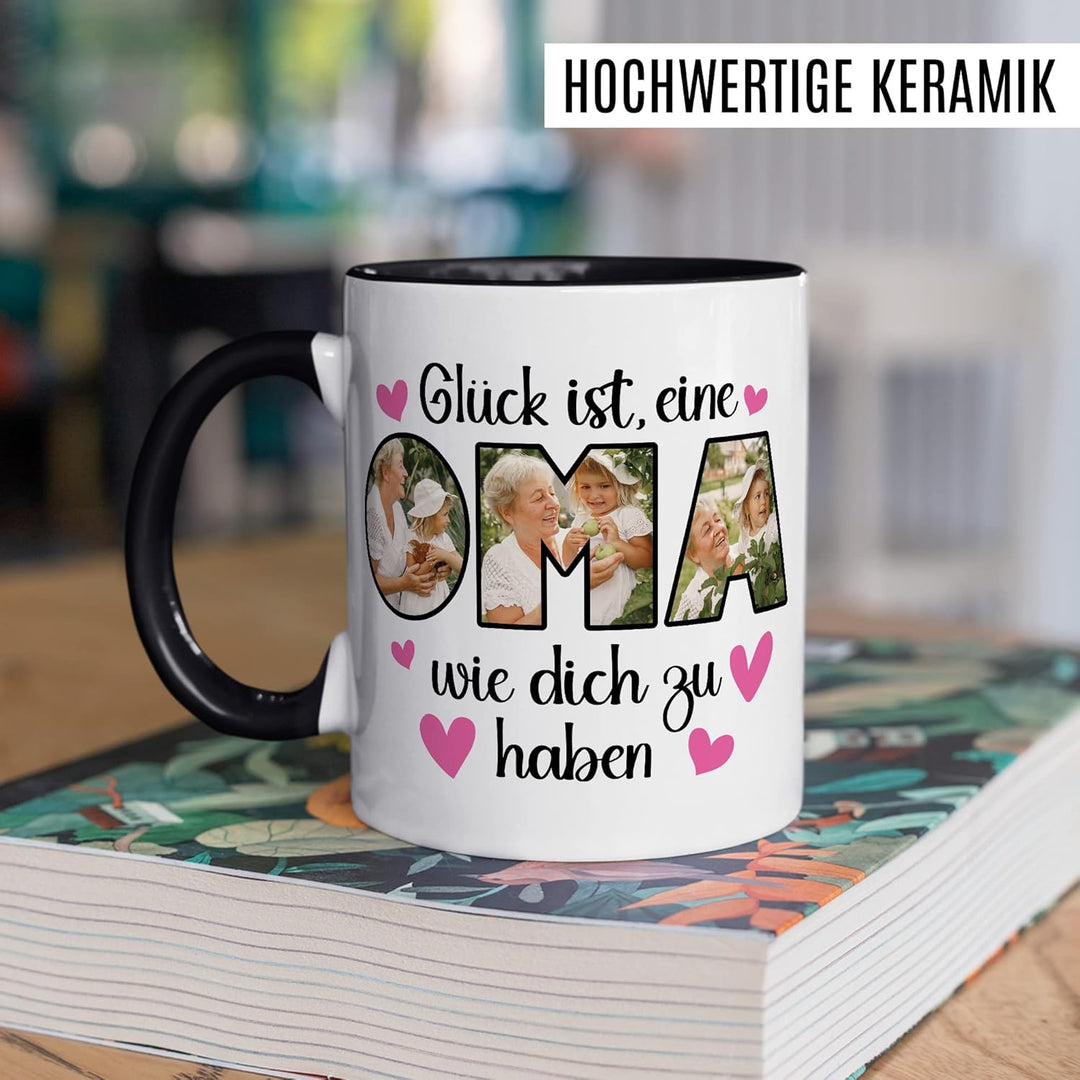 Oma Tasse personalisiert mit Bild, Glück ist eine Oma wie dich zu haben, Geschenk personalisierbar G