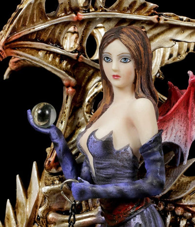 Figuren Shop GmbH Fantasy Dark Angel Figur - Larua mit Skelett Drache | Gothic Deko-Figur, handbemal