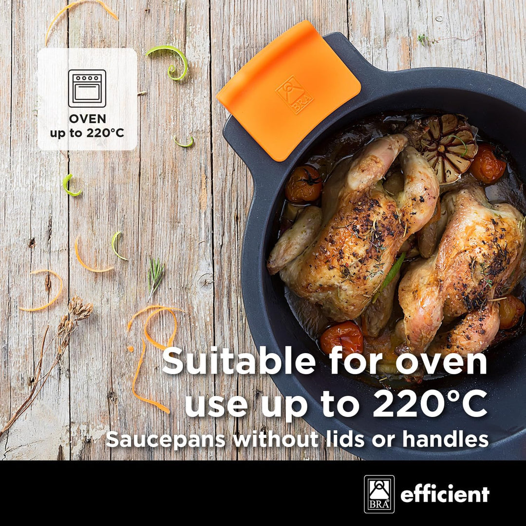 BRA Efficient Hohe Kasserolle mit Glasdeckel und Silikongriffen Ohne Zubehör, schwarz, 24 cm Ohne Zu