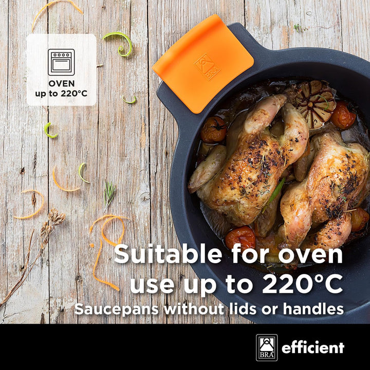 BRA Efficient Hohe Kasserolle mit Glasdeckel und Silikongriffen Ohne Zubehör, schwarz, 24 cm Ohne Zu