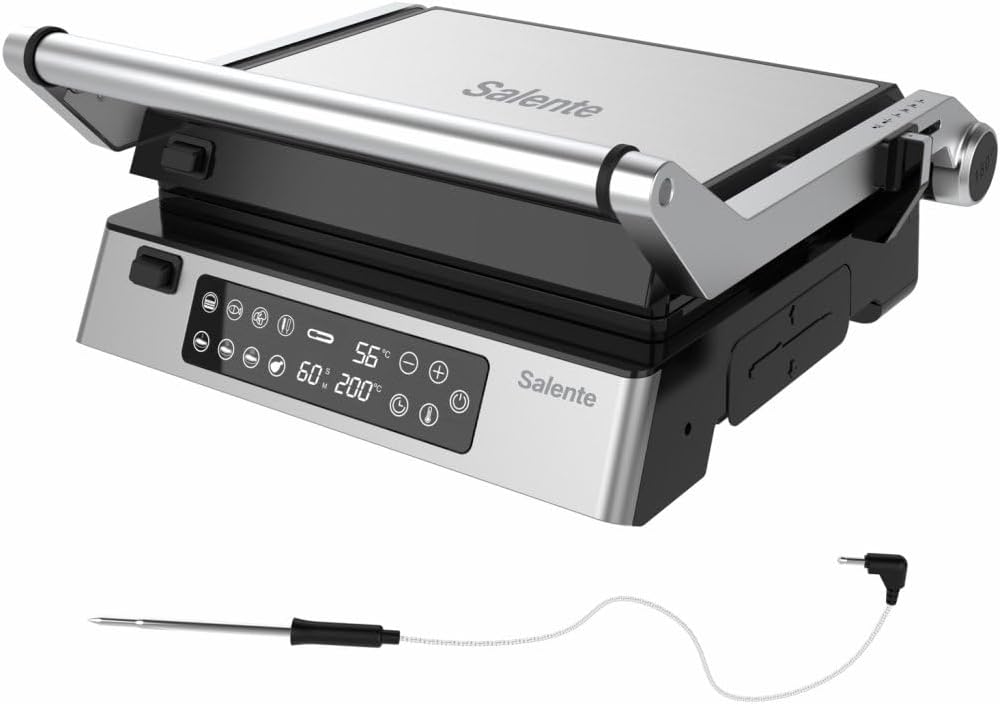 FlamePro Kontaktgrill mit externem Temperaturfühler, 8 Programme, antihaftbeschichtete Grillplatte,
