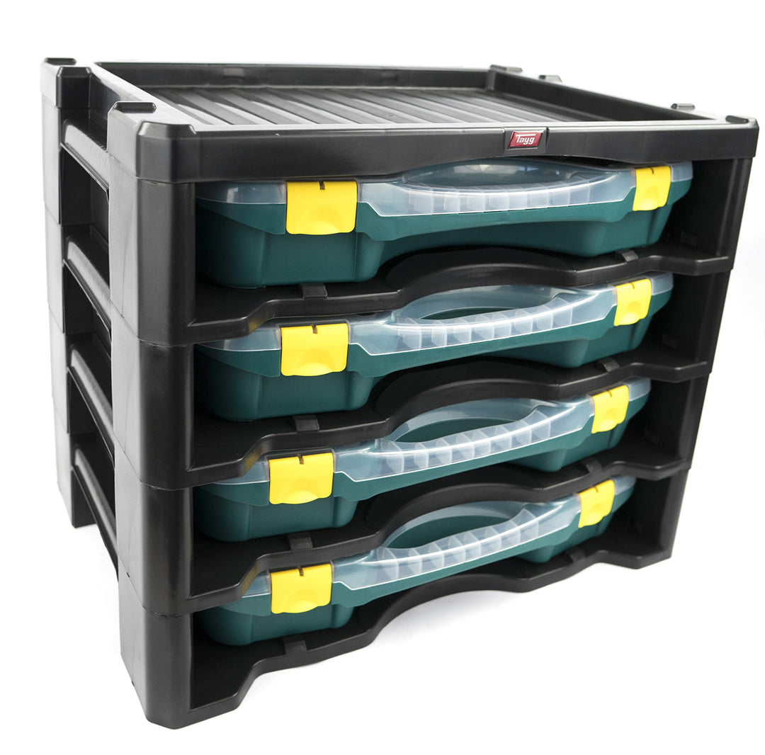 TAYG Multibox N° 3 (inkl. 4 Kleinteileboxen N° 24, Aufbewahrungssystem für Kleinteile, Box stapelbar