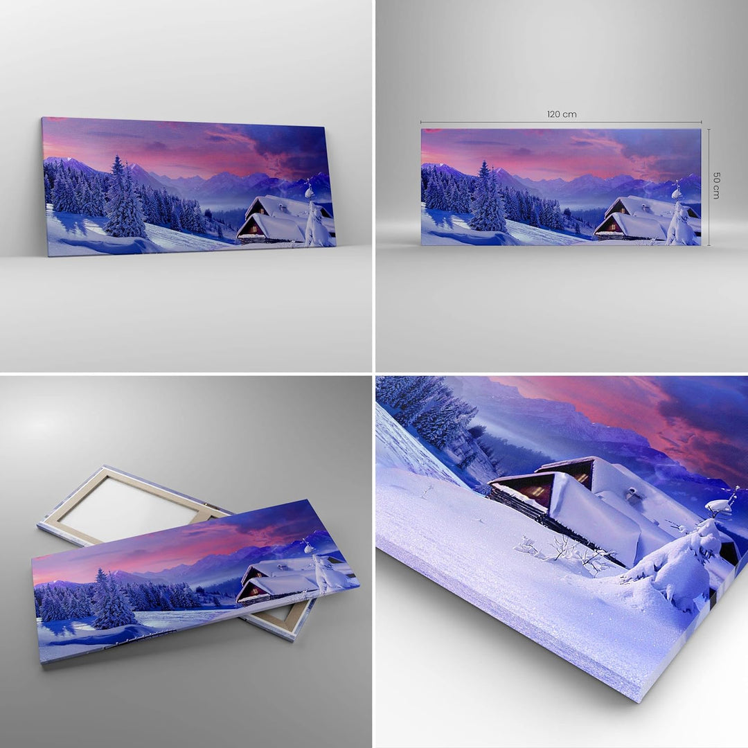 Wandbilder Dekoration Wohnzimmer Winter Landschaft Frost Schnee Panorama Bilder auf Leinwand 120x50c