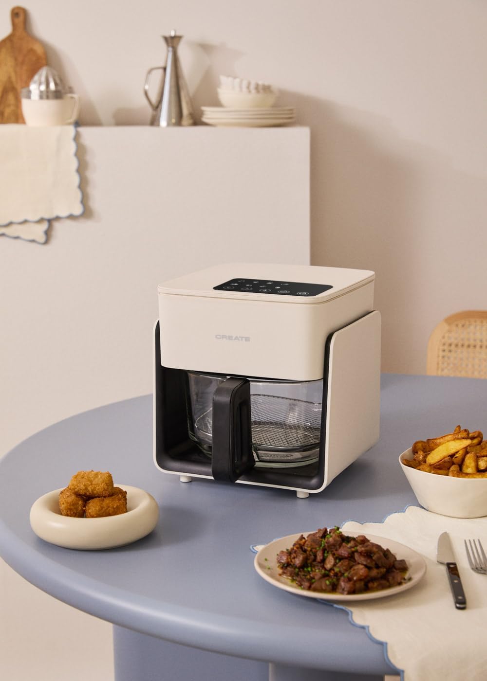 CREATE/AIR FRYER MIST/Ölfreie Heissluftfritteuse 4.2 L ohne Wasserdampfgarer Cremeweiss/Fassungsverm