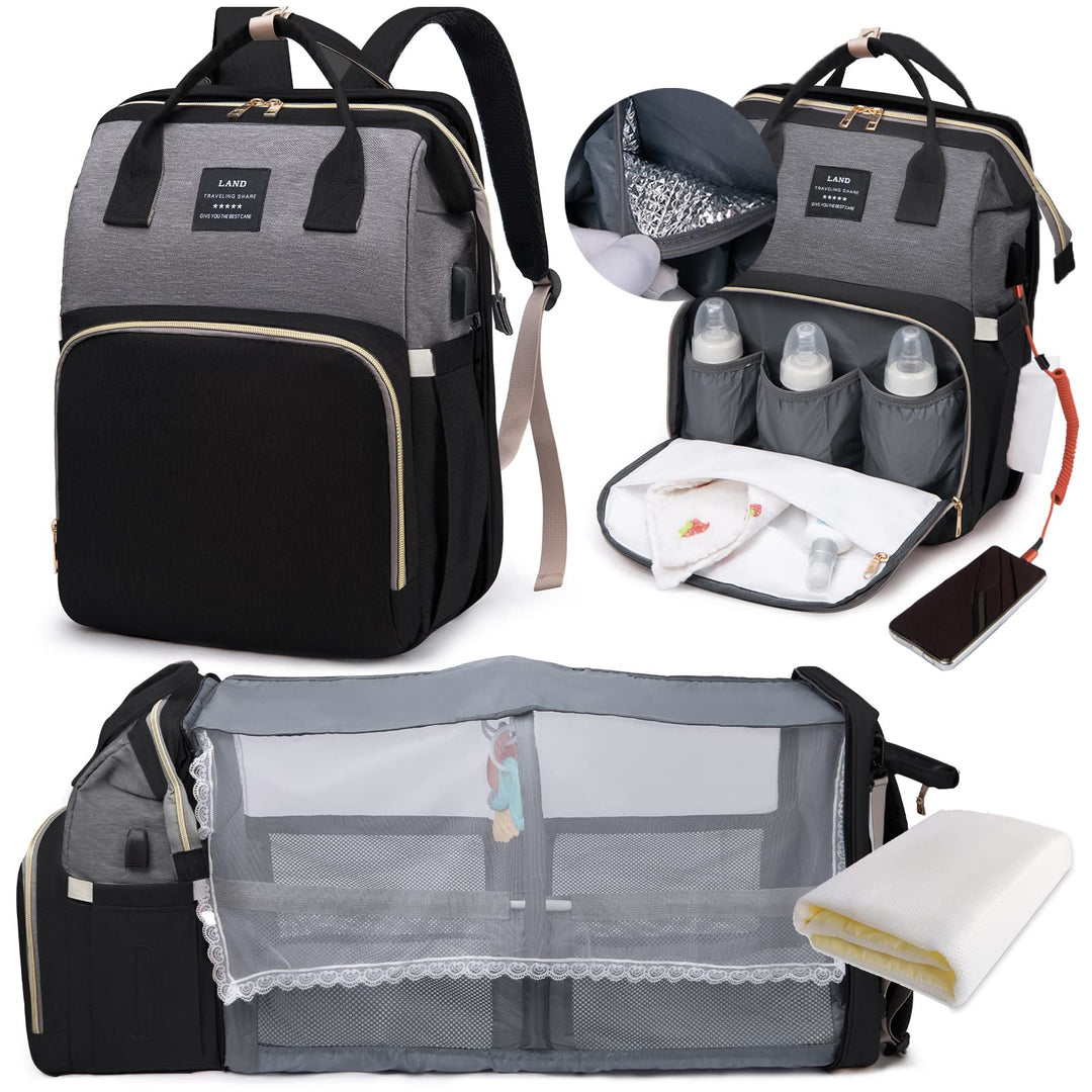 Wickelrucksack mit Babybett - Grosse Wickeltasche Rucksack mit Wickelauflage & Isoliertasche & Moski