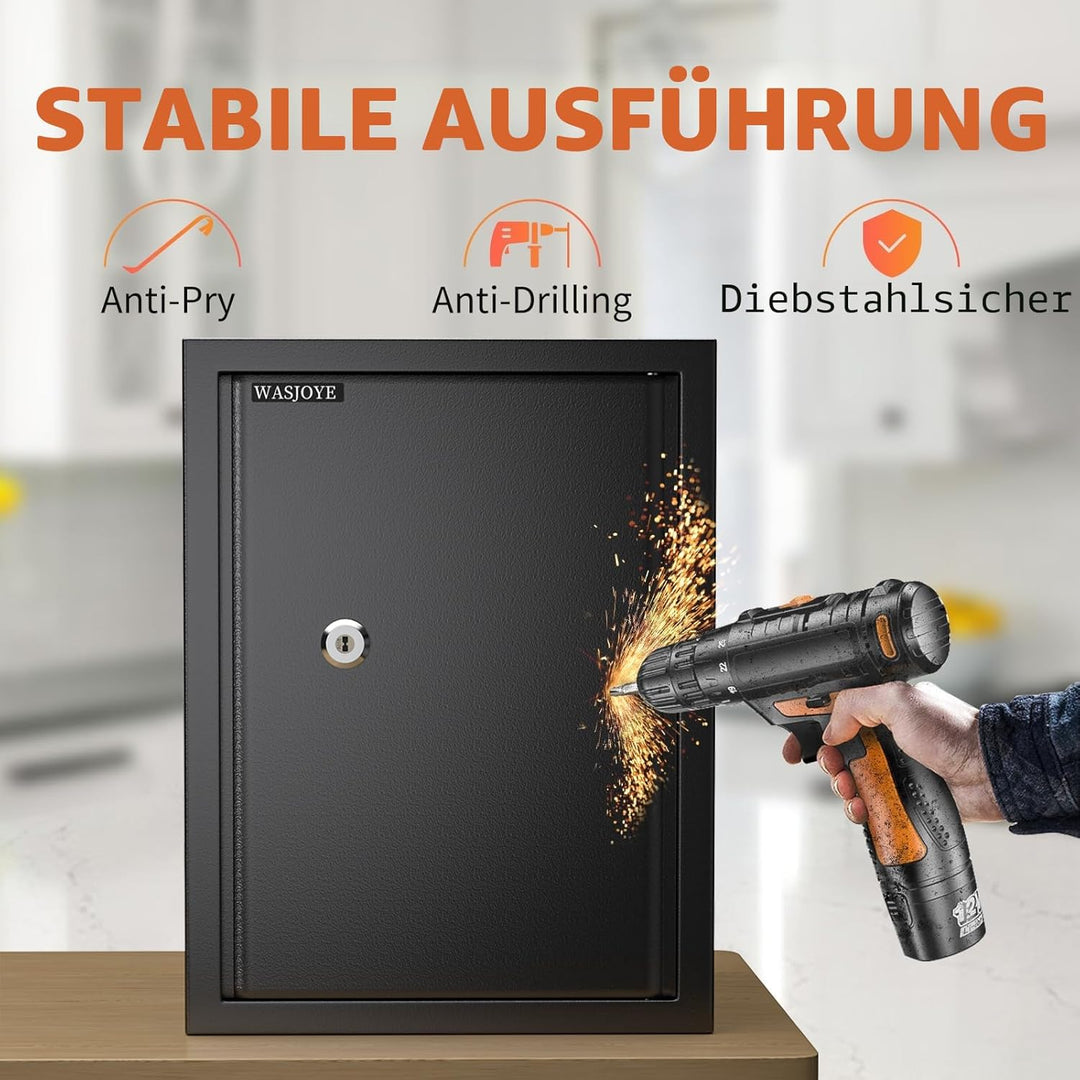 Safe Tresor mit Schlüssel, WASJOYE Möbeltresor mit Schlüssel-Schloss für Zuhause/Büro, 43L Gross Wan