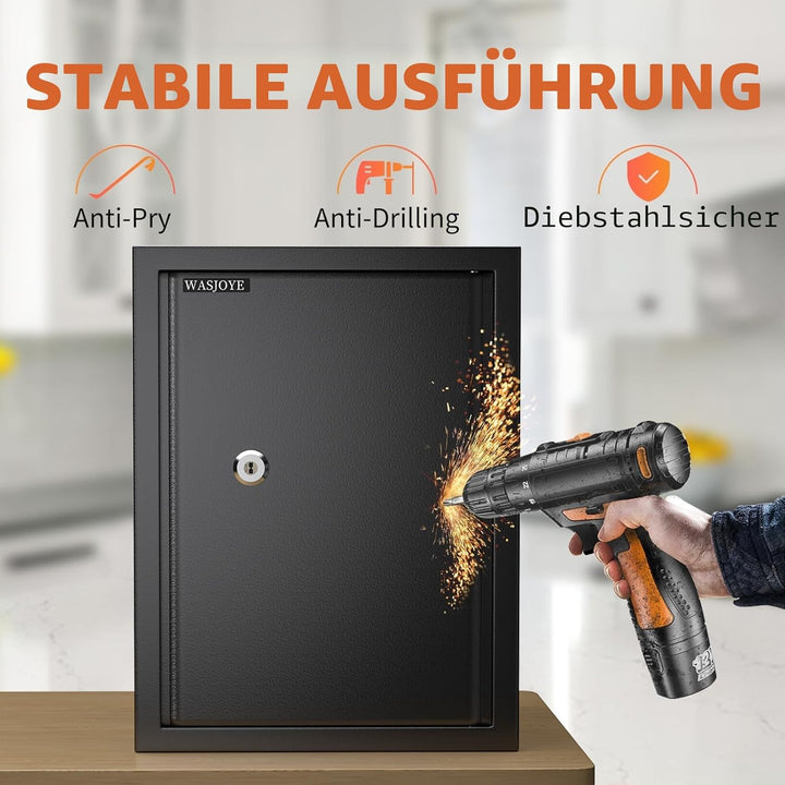 Safe Tresor mit Schlüssel, WASJOYE Möbeltresor mit Schlüssel-Schloss für Zuhause/Büro, 43L Gross Wan