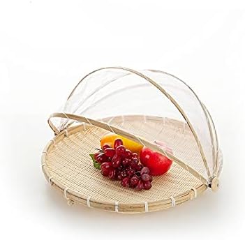 Zeltkorb Bambus Rund mit Deckel für Gemüse Obst Brot Aufbewahrungskorb (30 cm Durchmesser) 30cm in d