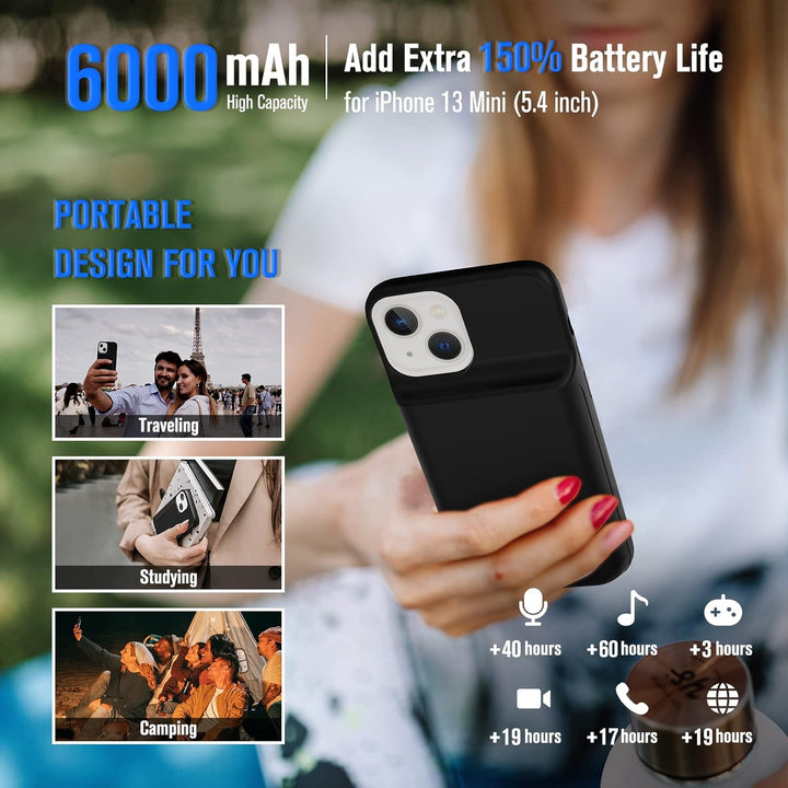 HUOBAO Akkuhülle für iPhone 13 Mini, 5000mAh Zusatzakku Ladehülle Akku hülle Handyhülle, Akku Batter