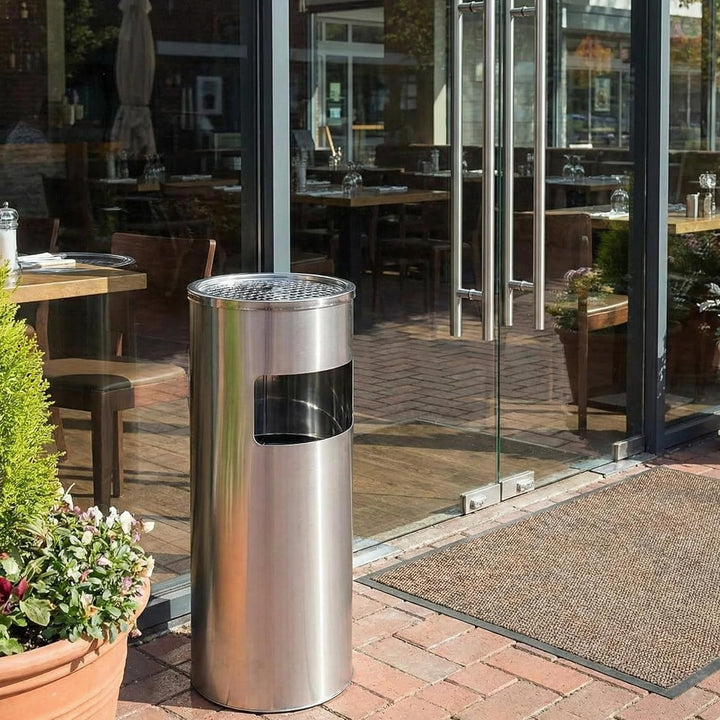 2-in-1 Mülleimer für draussen, mit 20 Liter fassendem Abfallbehälter 62cm, Silber. Silber 62 CM, Sil