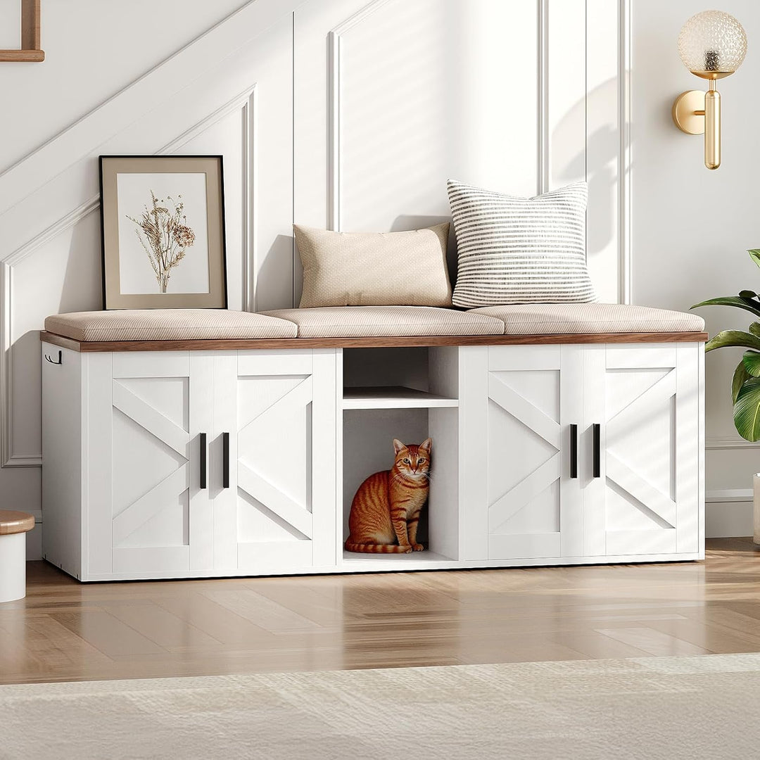 HOOBRO Katzenschrank, Katzentoilette Schrank, 148 cm Katzenklo Schrank mit Eingang für 2 Katzen, Hau