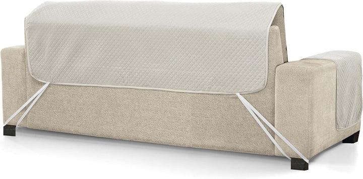 Martina Home Diamond Sofabezug, gesteppt, wendbar, Leinen/Leder, 3-Sitzer Leinen / Leder 3 Sitzer, L