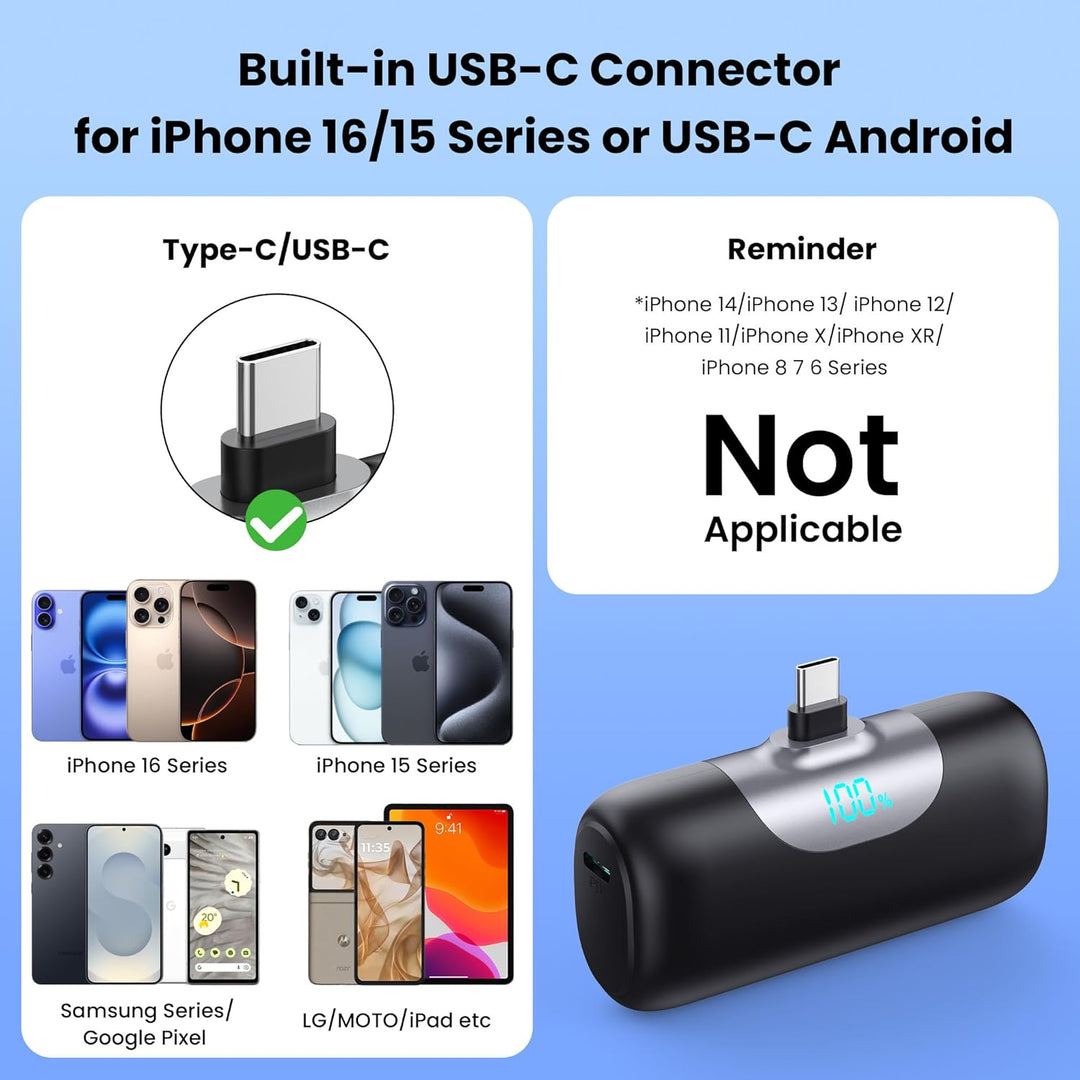 Power Bank USB C 5000mAh, Mini Powerbank Klein Aber Stark 22.5W PD 3.0 Schnelles Aufladen Tragbares