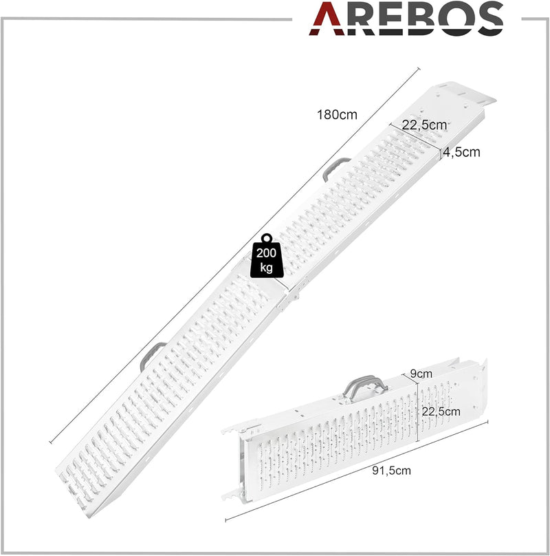 Arebos 2 x Auffahrrampe 400 kg | Laderampe faltbar | galvanisierter Stahl 180x22,5x4,5 cm | Verlader