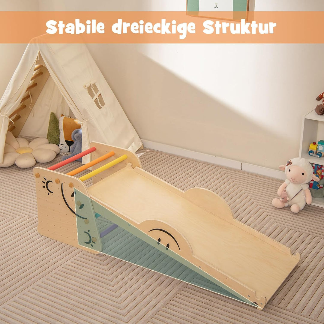 COSTWAY Kletterdreieck mit Rutsche, 6 in 1 Klettergerüst Indoor, inkl. höhenverstellbarem Tritthocke