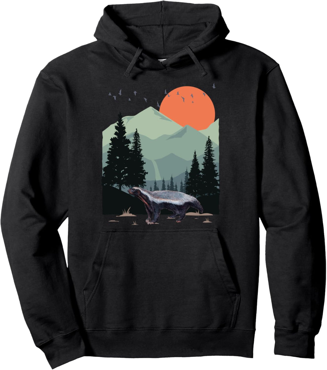 Mountain Landscape Adventure Sunset Pine Tree Honey Badger Pullover Hoodie