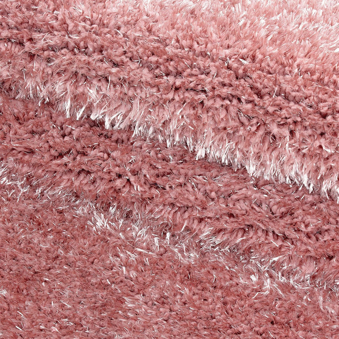 HomebyHome Shaggy Teppich Wohnzimmer 120 cm Rund - 50 mm Florhöhe Hochflor Wohnzimmerteppich Rosa Ex