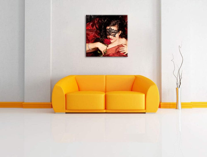 Pixxprint Sexy Frau mit Rose Shades of, Format: 70x70 auf Leinwand, 70x70