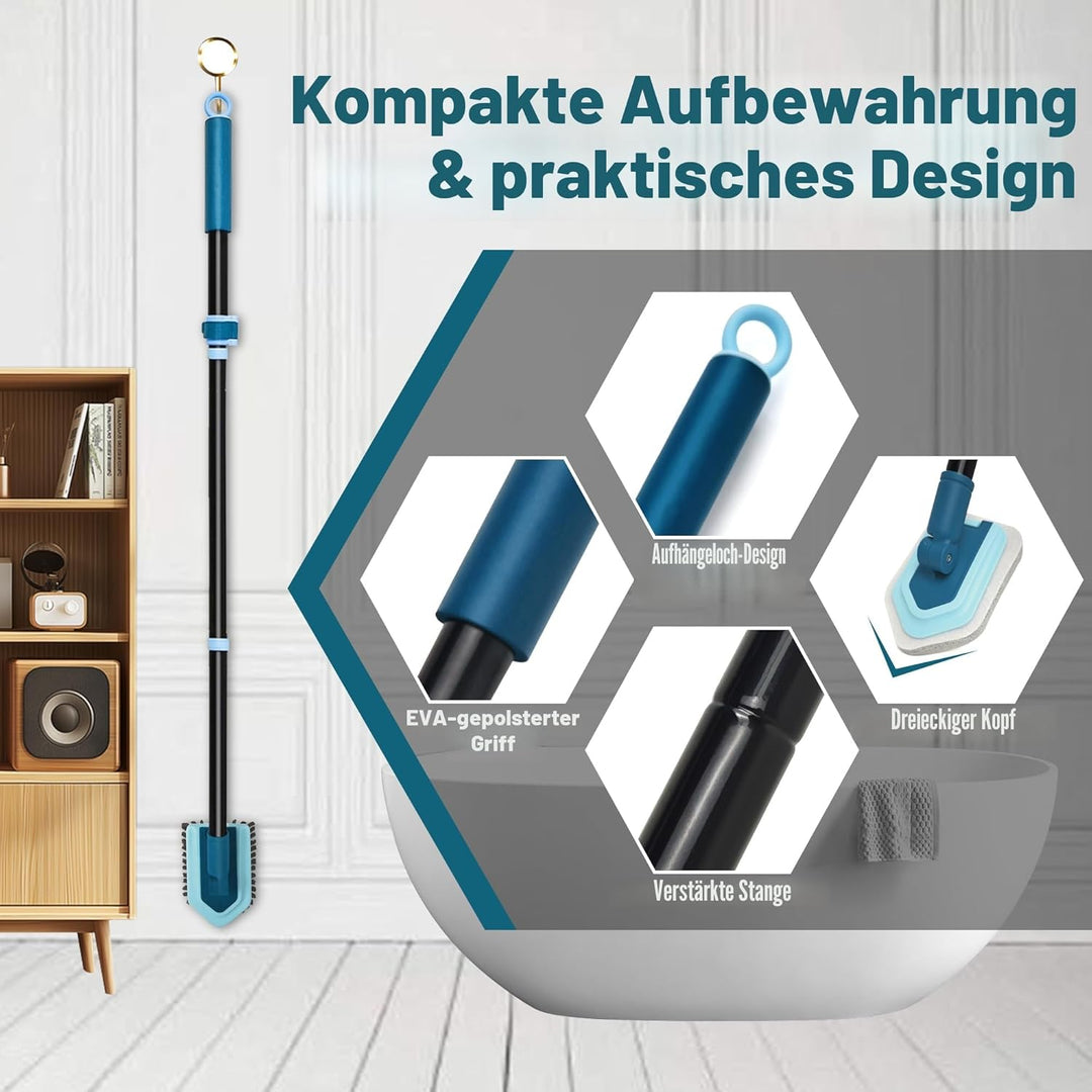 JEHONN Schrubber mit Stiel, Reinigungsbürste Bad mit Teleskopstange 130 cm, 4 Verschiedene Schwamm B