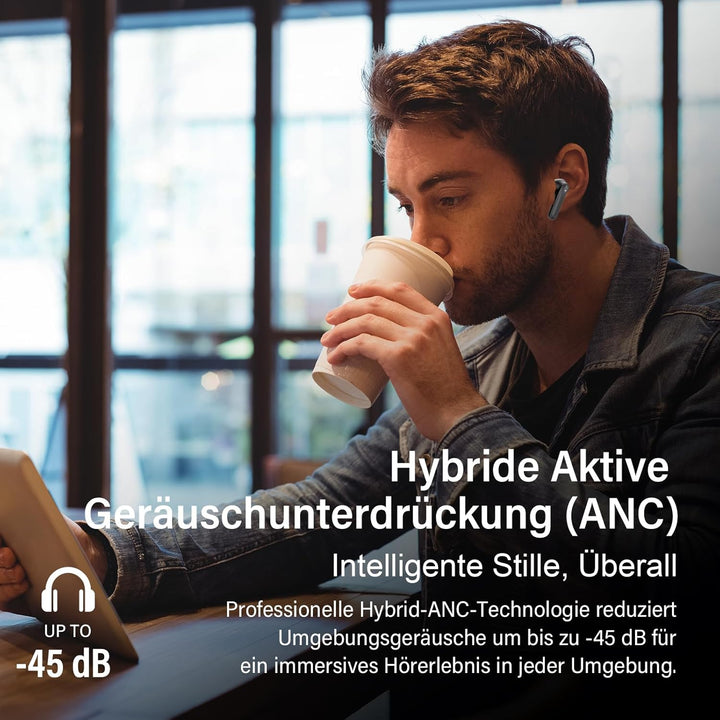 Bluetooth Kopfhörer mit Hybride Aktive Geräuschunterdrückung, In Ear Kopfhörer Kabellos Bluetooth 5.