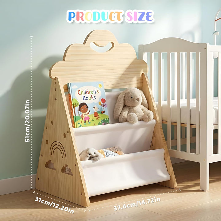 Bücherregal Kinder, Montessori Bücherregal Kinder Tragbar mit Griff, Doppelseitiges Holzregal Tragba