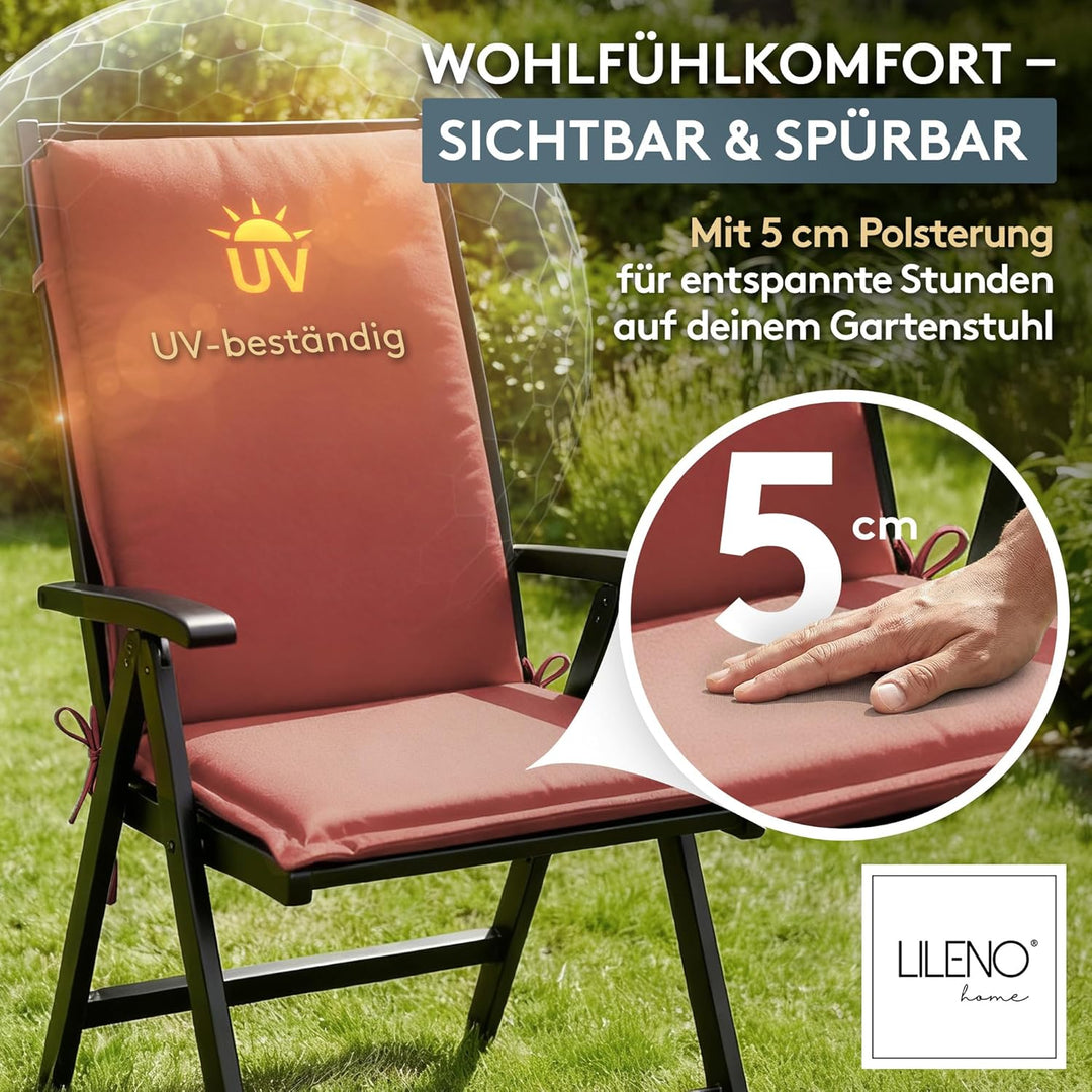 LILENO HOME Gartenstuhl Auflagen [1er Set - Hochlehner] in Rot - Bequeme Liegen als Sitzauflagen für