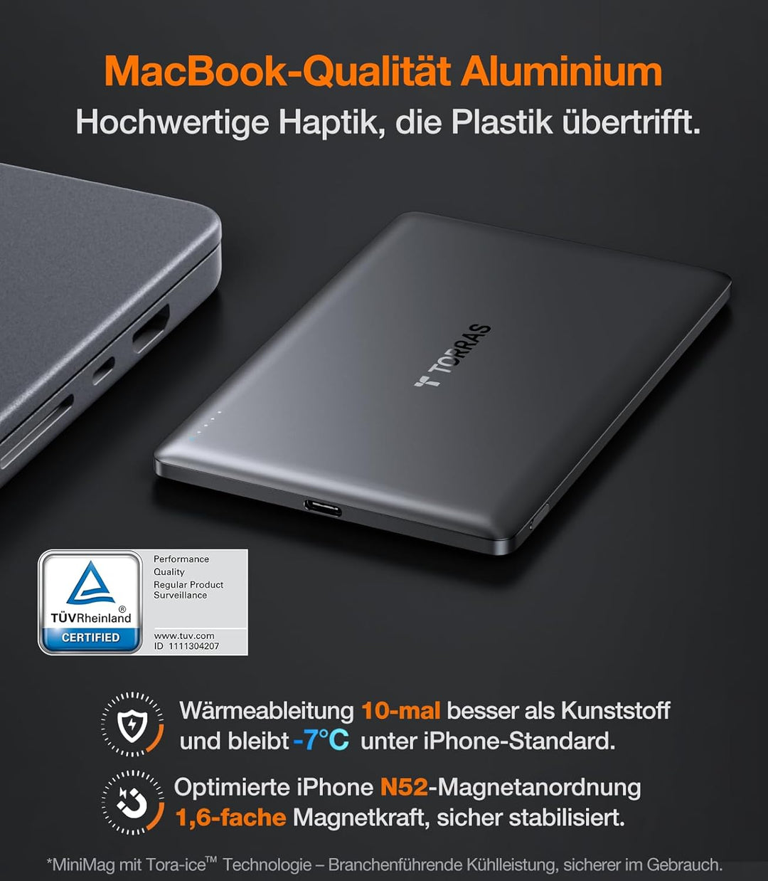 TORRAS Ultra Slim Power Bank für Magsafe Schnell Aufladende 5000mAh 8mm Kleine Powerbank für iPhone