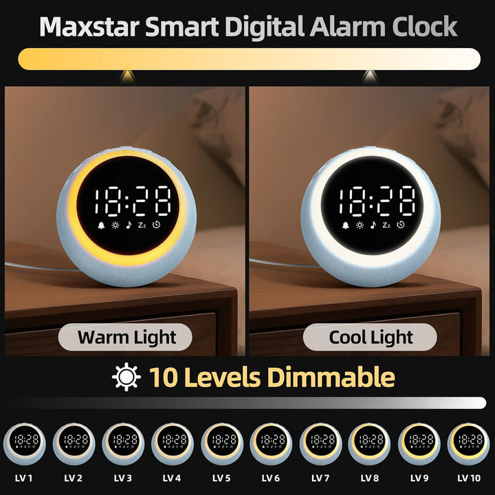 Smart Digital Wecker mit 25 Entspannungstönen, Nachtlicht, Schlummertaste, Timer & Einstellbarer Lau