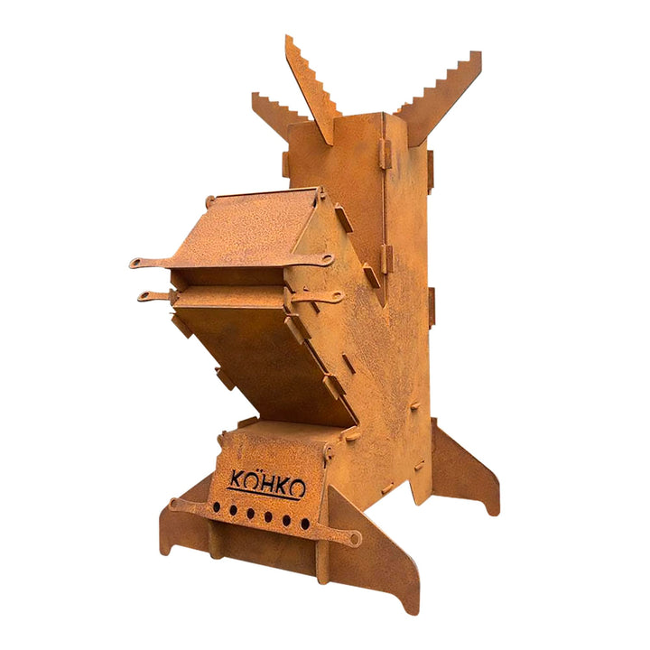 Köhko® Raketenofen L Rocket Stove Campingofen aus 3 mm Cortenstahl Outdoor für BBQ grill Camping mul