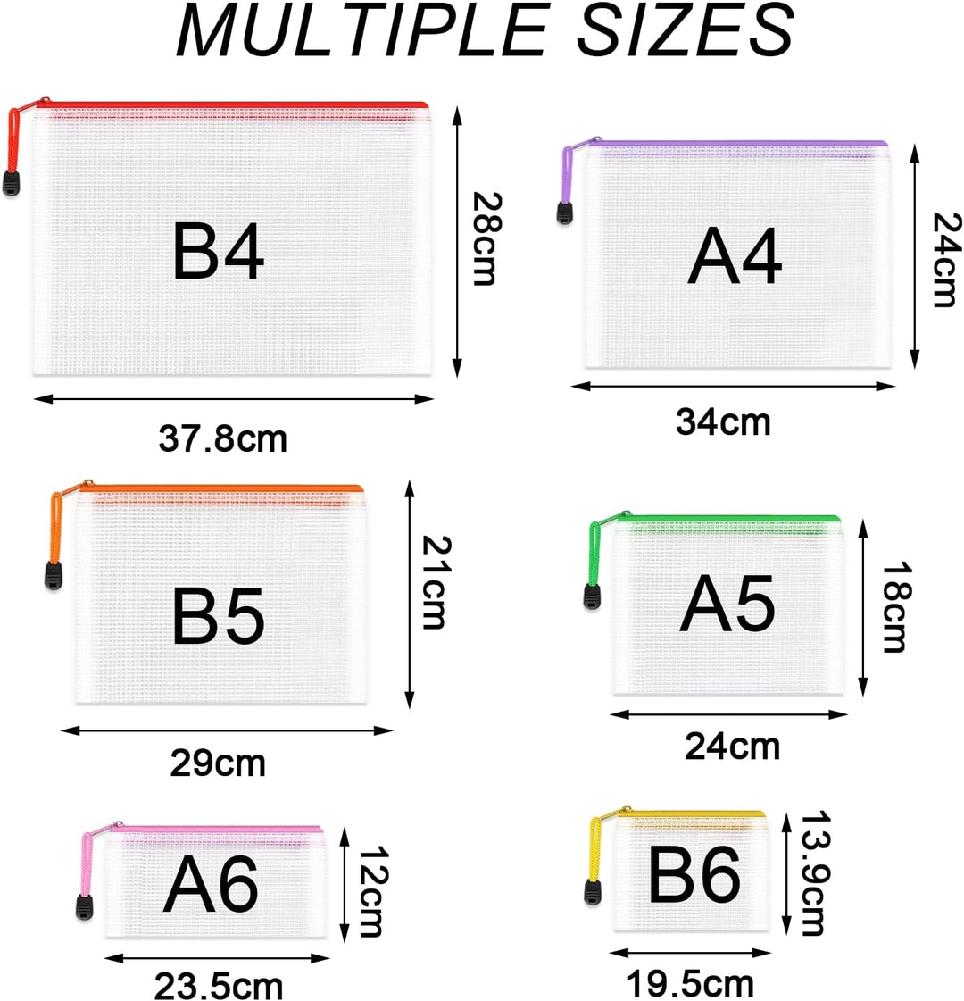 Umriox bunte Dokumententasche A4+A5+A6+B4+B5+B6, 12 Stück wasserdichte Dokumententasche Reissverschl