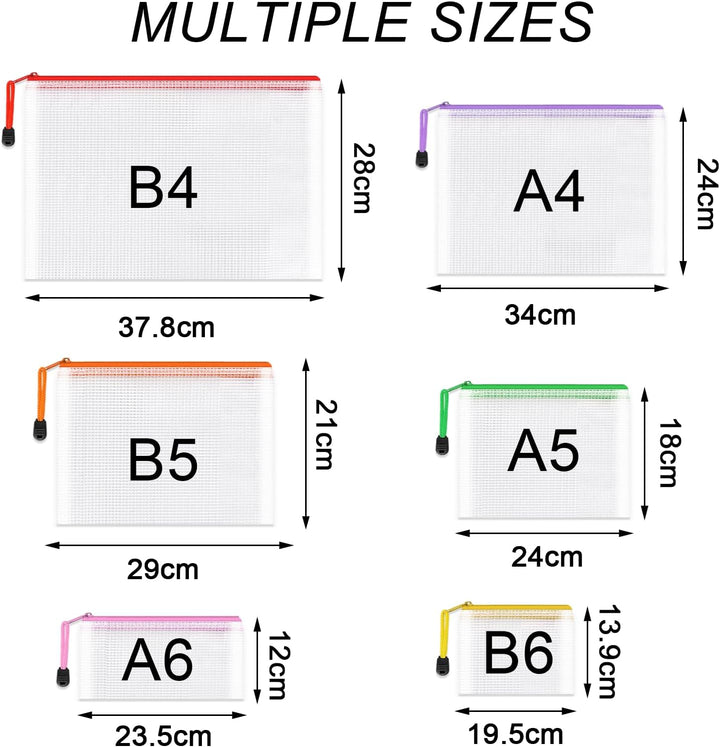 Umriox bunte Dokumententasche A4+A5+A6+B4+B5+B6, 12 Stück wasserdichte Dokumententasche Reissverschl