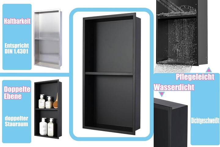 IKITRAEE Edelstahl Einbaunische Badezimmer Wandnische für Dusche，Integrierte Fliesenlose Duschablage