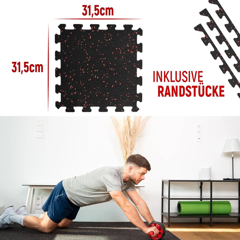 NEOLYMP Bodenschutzmatte Fitness 5 x 8 Stück (40 Matten), extra dicker und robuster Naturkautschuk -