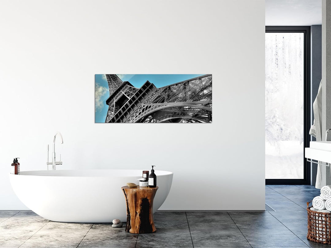 Glasbild Panorama | Wandbild aus Echtglas | schöner Eifelturm in Paris | 100x40 cm | inkl. Aufhängun