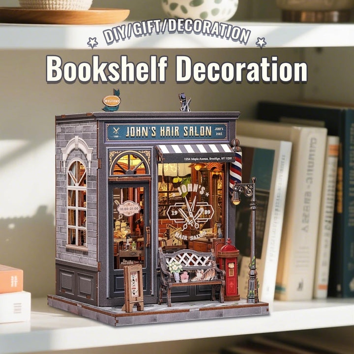 CUTEBEE Book Nook Kit - Miniatur Puppenhaus mit LED Beleuchtung, 3D Holz Puzzle Buchstütze, Retro&no