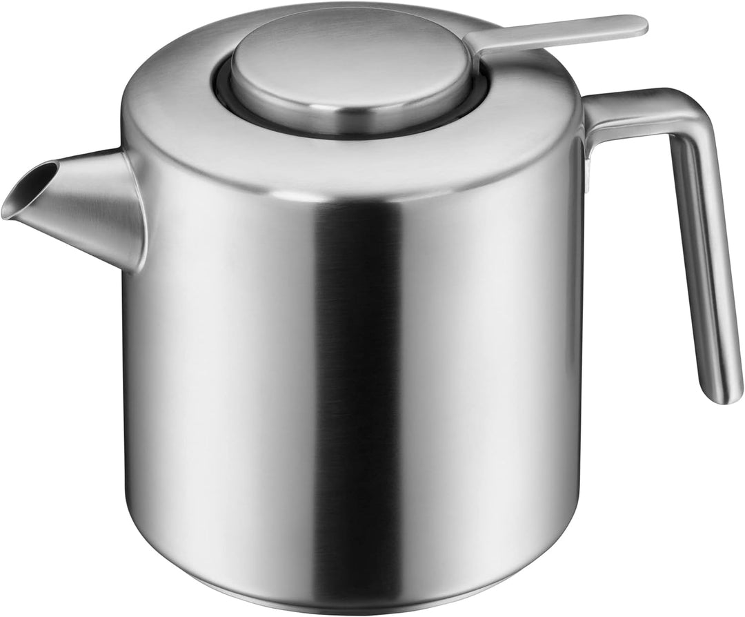 WMF Kult Teekanne mit Stövchen Set 2-teilig, Cromargan Edelstahl mattiert, Kanne 1,2 L mit Siebeinsa
