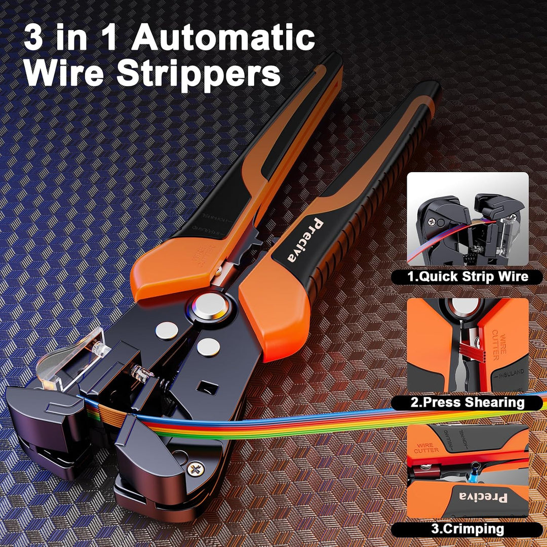 Preciva Crimpzange Set mit Abisolierzange Presszange für isolierte Kabelschuhe 0,5 bis 6 mm² 3 farbc