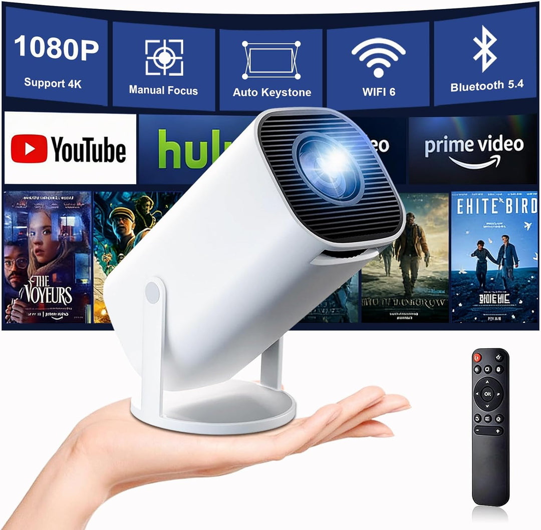 Mini Beamer 4K Full HD 1080P, Tragbarer Projektor mit WiFi 6 und Bluetooth 5.4,Auto-Keystone & Manue