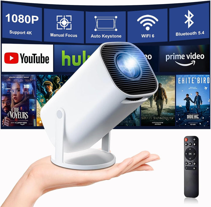Mini Beamer 4K Full HD 1080P, Tragbarer Projektor mit WiFi 6 und Bluetooth 5.4,Auto-Keystone & Manue