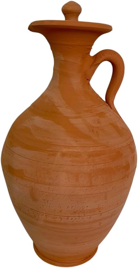 Marokkanisches Berber-Set aus Terrakotta, Krug 2,5 l mit 4 Gläsern, handgefertigt, Karaffe 31 cm mit