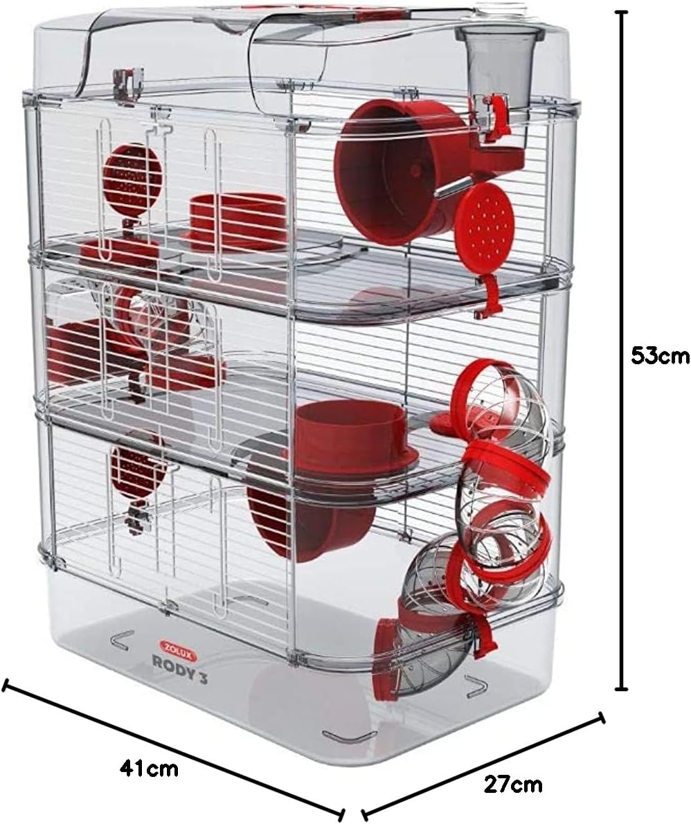 Zolux Käfig für Hamster, Mäuse, Rennmäuse RODY 3" Trio, Long 41 cm x larg 27 cm x haut 53 cm.