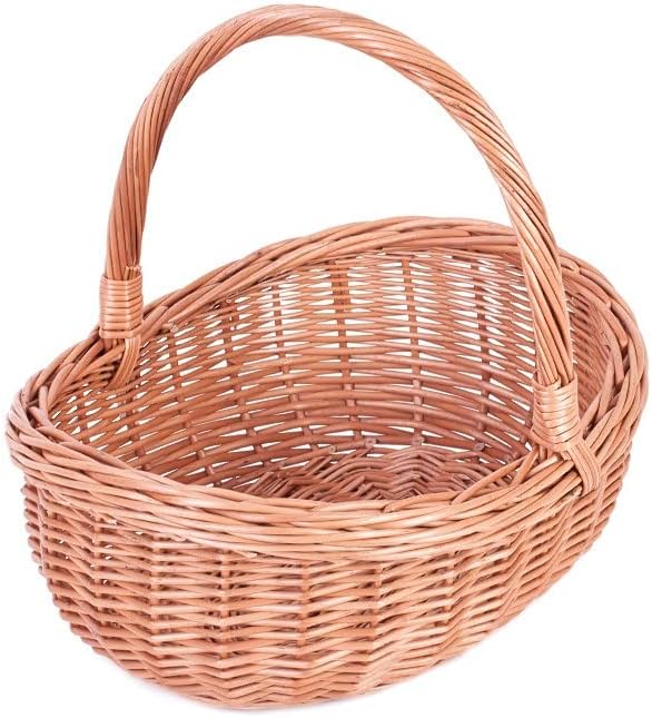 Einkaufskorb Weide Geflochtener Korb mit Henkel Aufbewahrungskorb Leicht Picknickkorb Geschenkkorb L
