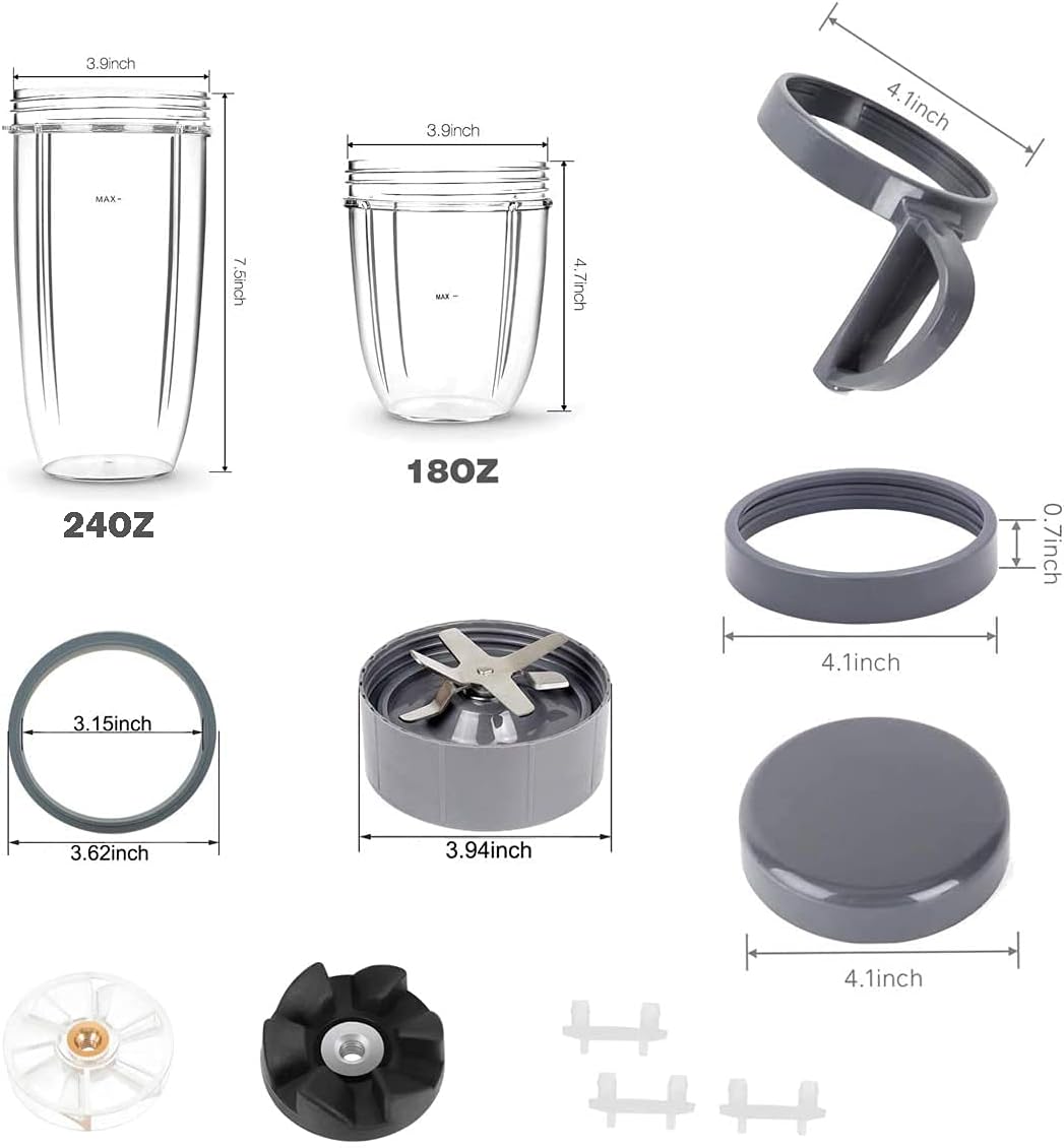 Ersatzteile für NutriBullet, 2 Tassen, Abziehklinge, 2 wiederverschliessbare Deckel, 2 Dichtungen, 2
