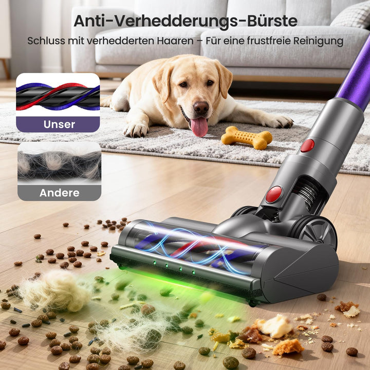 Xlife Akku Staubsauger Kabellos 550W/48kPa/50Min, Anti-Tangle-Bürste für Tierhaare, HEPA-Filter, Gre