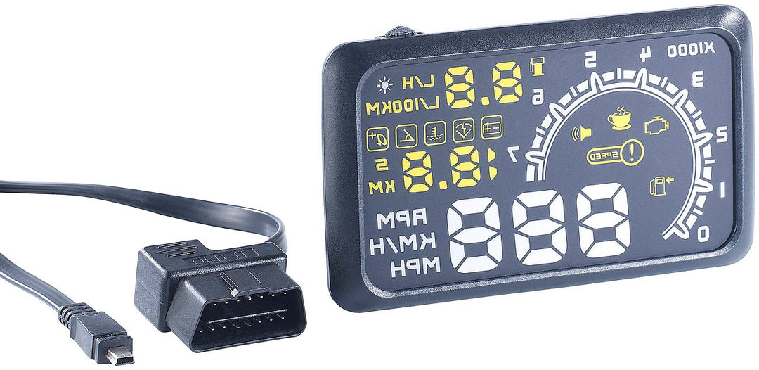 Lescars OBD Display: Head-up-Display HUD-55C für OBD2-Anschluss (OBD Anzeige, Tachoanzeige auf Winds
