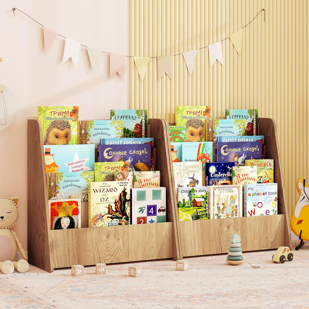 COSTWAY Kinderregal mit 4 Fächern, Bücherregal für Kinder, Zeitungsständer, Aufbewahrungsregal für K