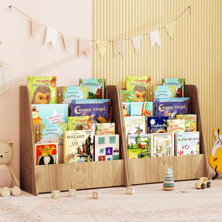 COSTWAY Kinderregal mit 4 Fächern, Bücherregal für Kinder, Zeitungsständer, Aufbewahrungsregal für K