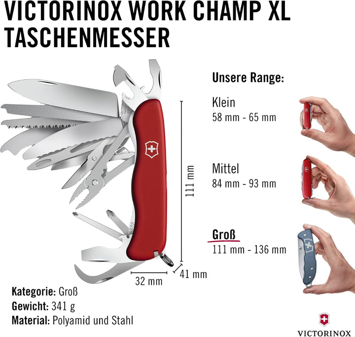 Victorinox, Schweizer Taschenmesser, Work Champ XL, Multitool, 31 Funktionen, Klinge, gross, Korkenz